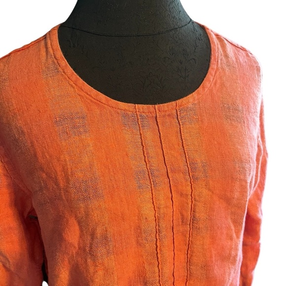 Flax Coral Linen Scoop Neck Pop Over Top Small - Picture 3 of 8